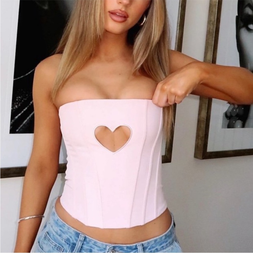 White Fox Boutique Strapless Pink Heart Cutout Top